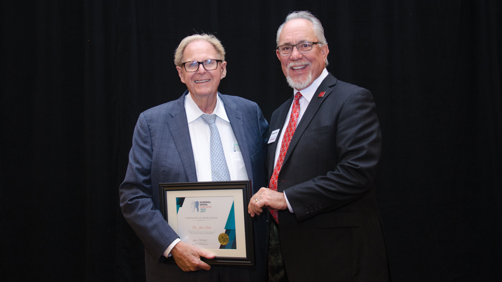 Glidewell Dental President and CEO Jim Glidewell, CDT (right), with Dr. Jack Hahn