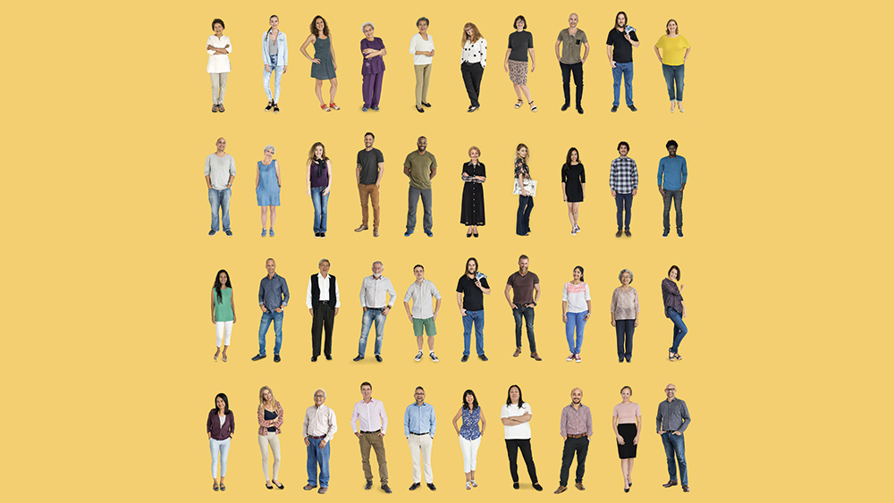 rows of different people