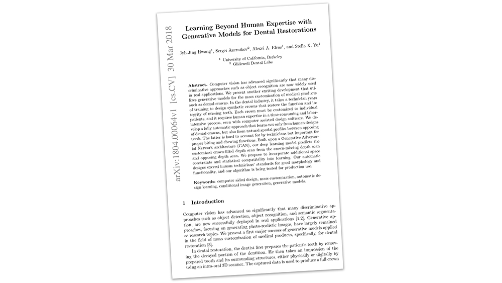 Image of Dr. Azernikov's research paper called "Learning Beyond Human Expertise with Generative Models for Dental Restorations"