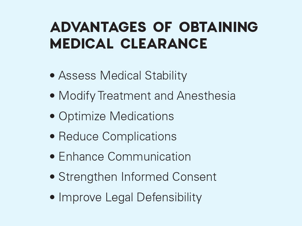 Medical clearance offers clear benefits to the dentist and, by extension, the patient.