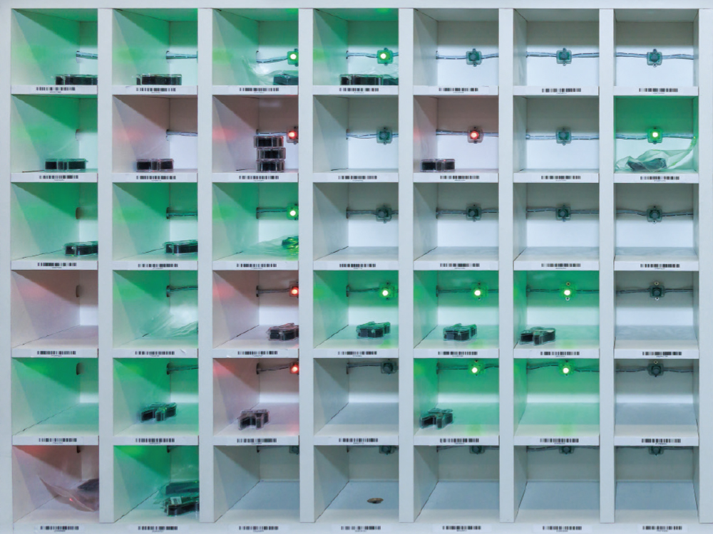 In the shipping area, staging cubicles and an LED light system have been devised to bundle multiple restorations per patient