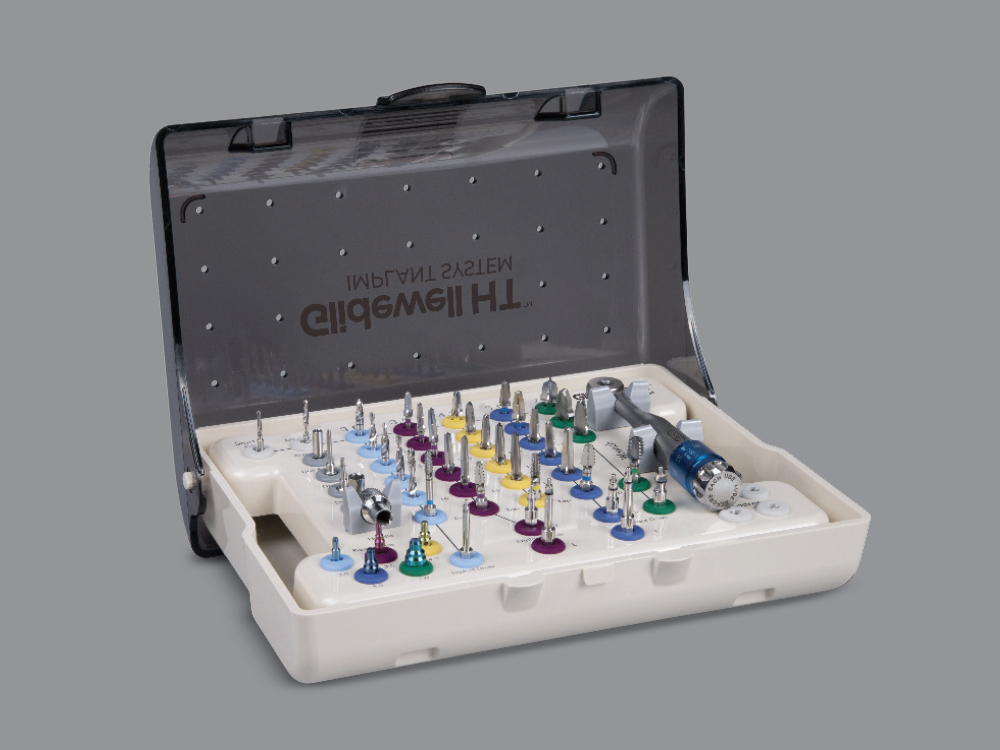 The Glidewell HT Implant Surgical Kit (available through Glidewell Direct) was used to place the four implants.