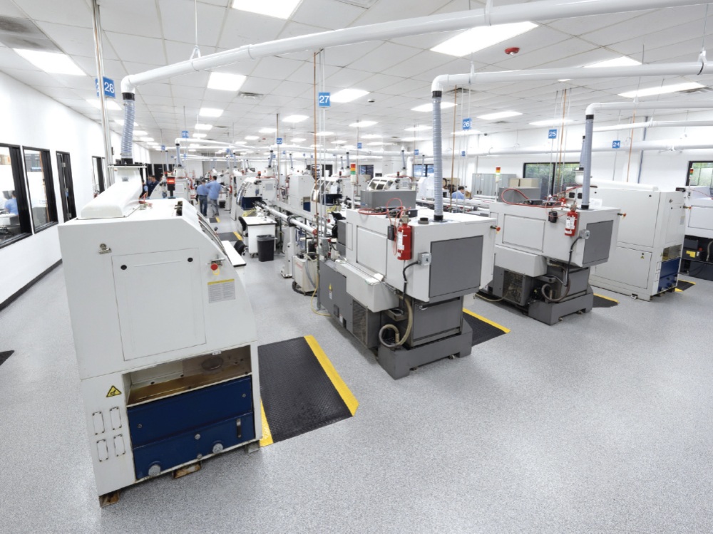 Rinobar® bar feeders, Citizen machines and Tornos® Deco machines work in sync to produce high volumes of components while maintaining strict tolerances and quality standards